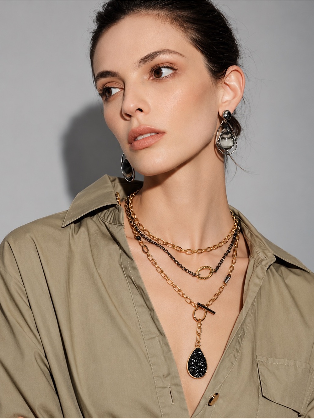 Riviere Etoile Long Teardrop Pendant Necklace